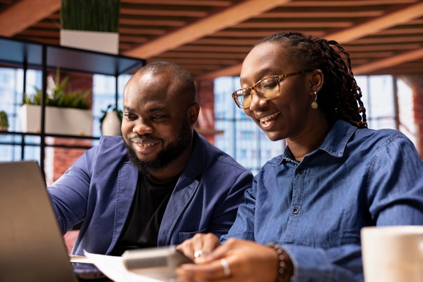 Two people working together